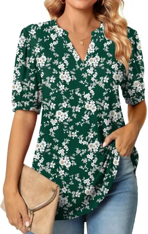 Anyally Womens Summer/Spring Puff Short Sleeve Tops Dressy Casual V-Neck T-Shirts Cute Blouse for Work