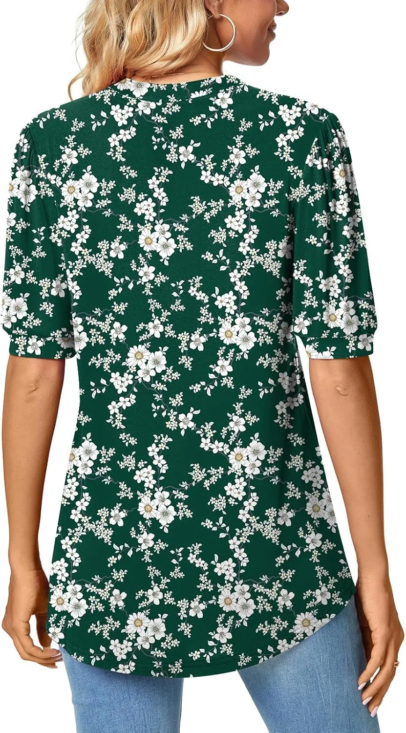 Anyally Womens Summer/Spring Puff Short Sleeve Tops Dressy Casual V-Neck T-Shirts Cute Blouse for Work