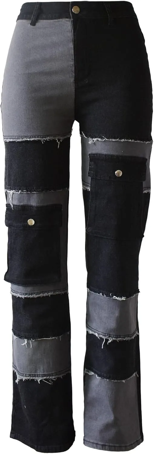 Aodrusa Ripped Wide Leg Jeans for Women Mom Baggy Straight Leg Stretchy Boyfriend Trendy Trouser Denim Pants