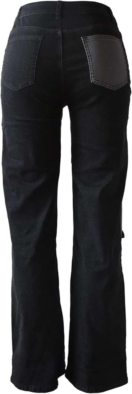 Aodrusa Ripped Wide Leg Jeans for Women Mom Baggy Straight Leg Stretchy Boyfriend Trendy Trouser Denim Pants