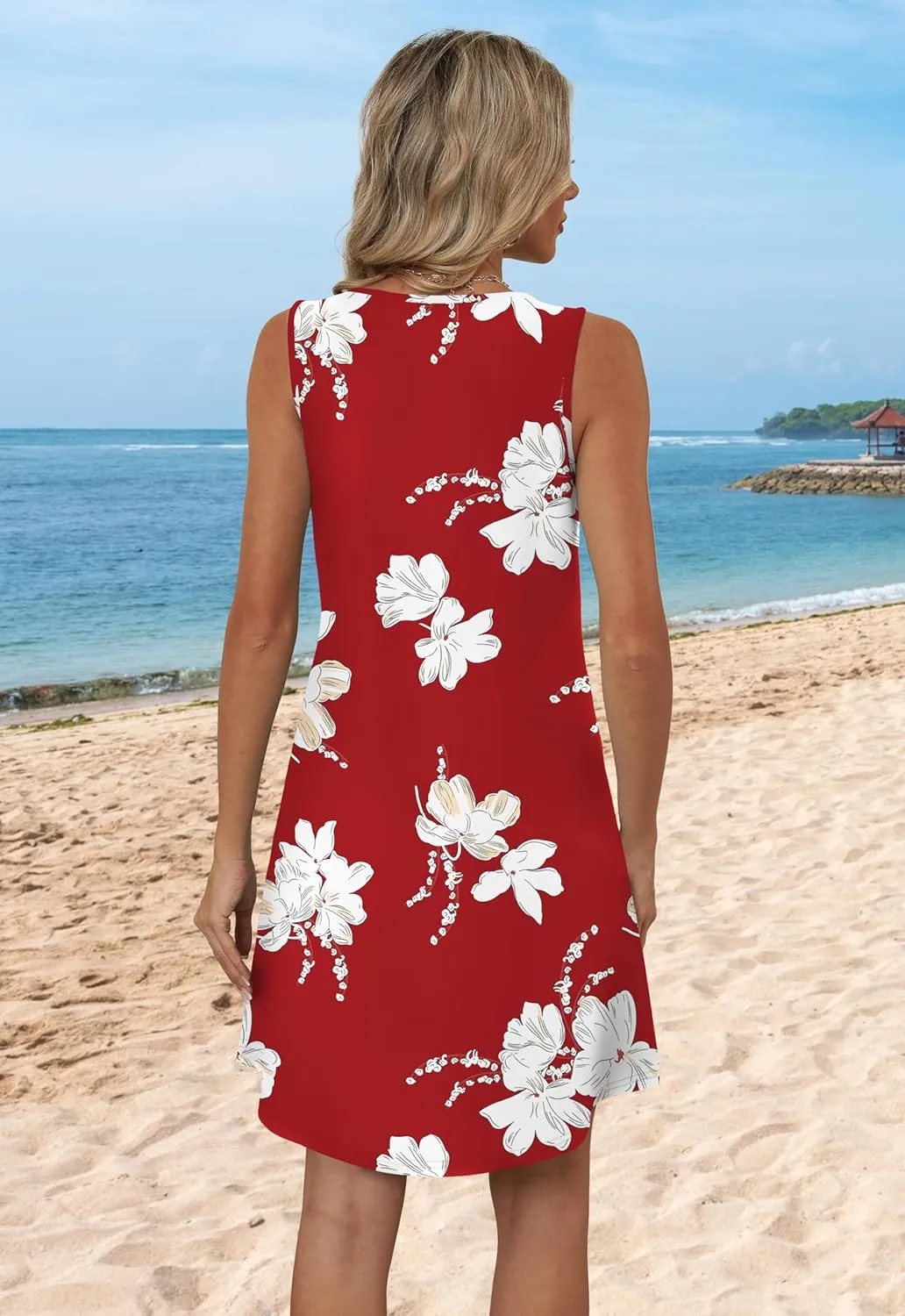Aokosor Womens Summer Dresses 2025 Loose V Neck Sleeveless Dress Sundresses Swimsuit Coverup