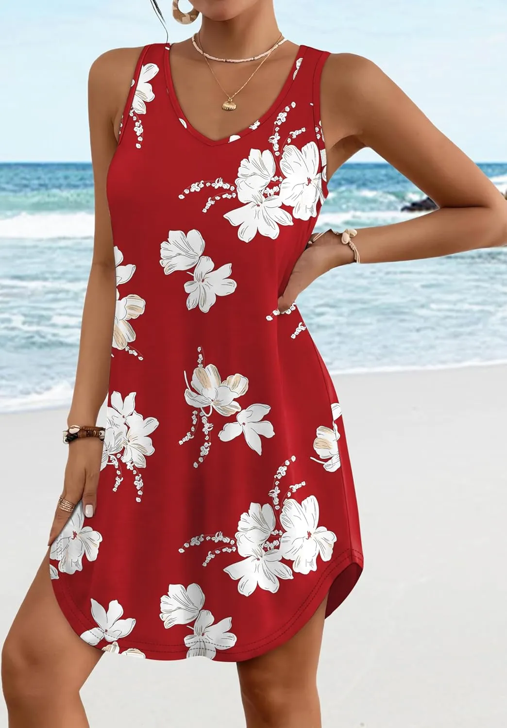 Aokosor Womens Summer Dresses 2025 Loose V Neck Sleeveless Dress Sundresses Swimsuit Coverup