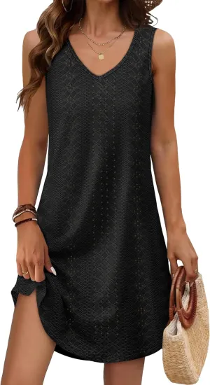 Aokosor Womens Summer Dresses 2025 Loose V Neck Sleeveless Dress Sundresses Swimsuit Coverup