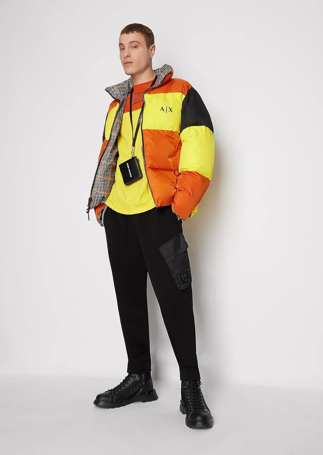 Armani Exchange Men's Oversized Heavy Jersey Logo Colorblock Jumper
