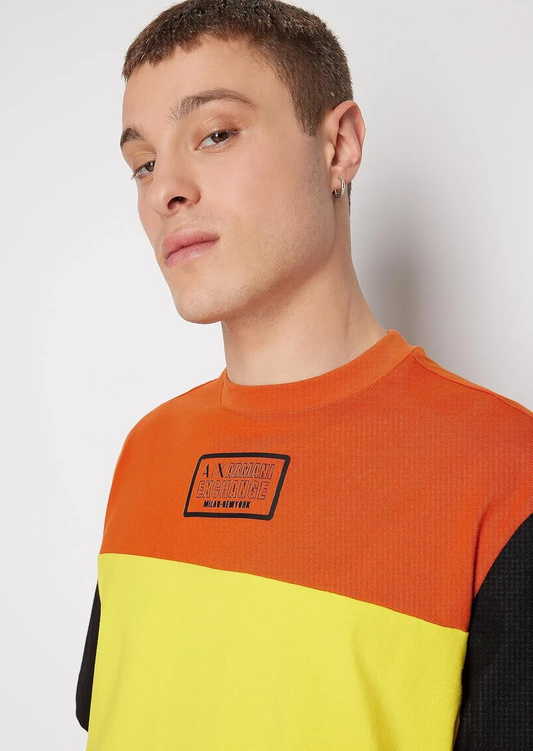 Armani Exchange Men's Oversized Heavy Jersey Logo Colorblock Jumper
