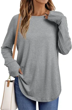 AUTOMET Womens Long Sleeve Shirts Crew Neck Casual Tshirts Fall Fashion Tops Loose Fit Lightweight Y2k Outfits Clothes