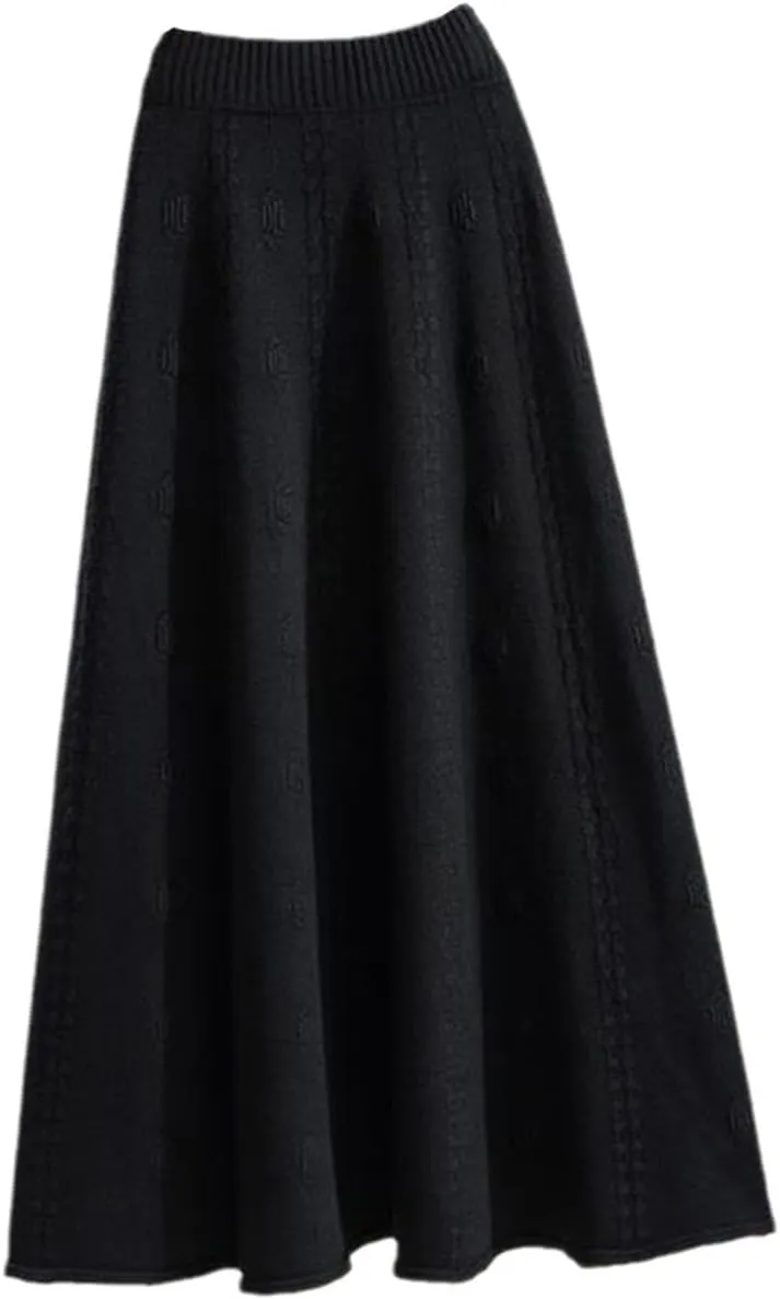 Autumn Winter Knitted Jacquard Midi Long Skirt, Women Korean Style Mid-Length High Waist Skirt