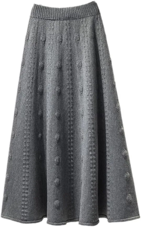 Autumn Winter Knitted Jacquard Midi Long Skirt, Women Korean Style Mid-Length High Waist Skirt