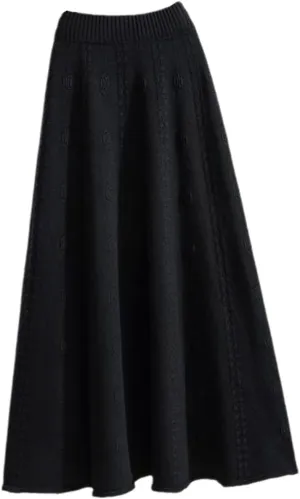 Autumn Winter Knitted Jacquard Midi Long Skirt, Women Korean Style Mid-Length High Waist Skirt