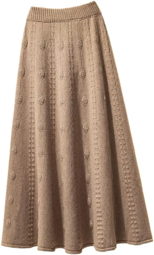 Autumn Winter Knitted Jacquard Midi Long Skirt, Women Korean Style Mid-Length High Waist Skirt