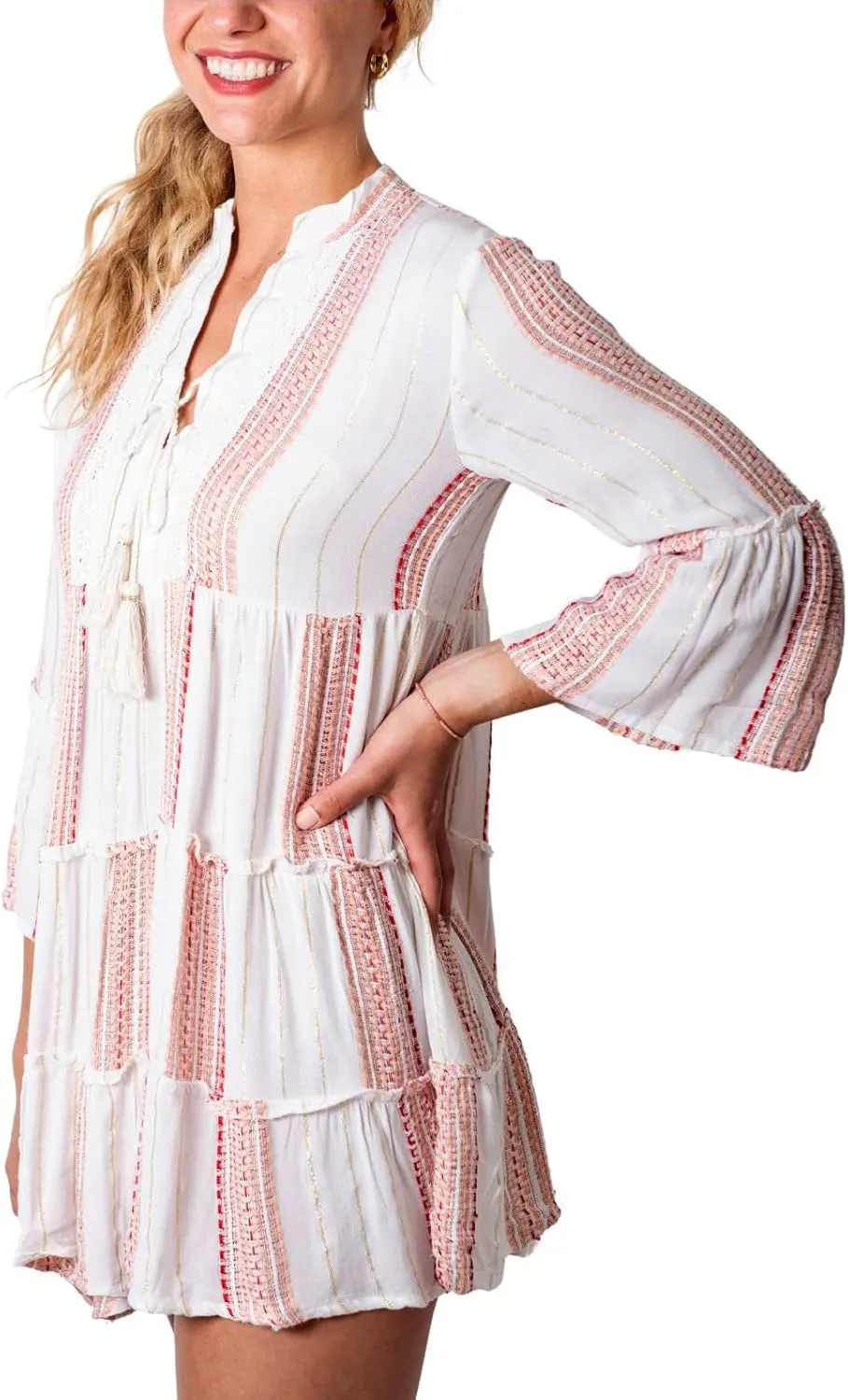 Back From Bali Womens Summer Dress Boho Loose Flowy Tunic Top Casual Short Cute Embroidered Beach Shift Dress