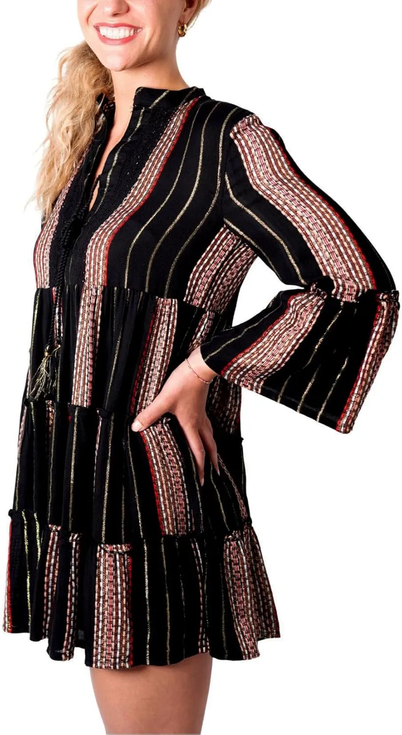 Back From Bali Womens Summer Dress Boho Loose Flowy Tunic Top Casual Short Cute Embroidered Beach Shift Dress