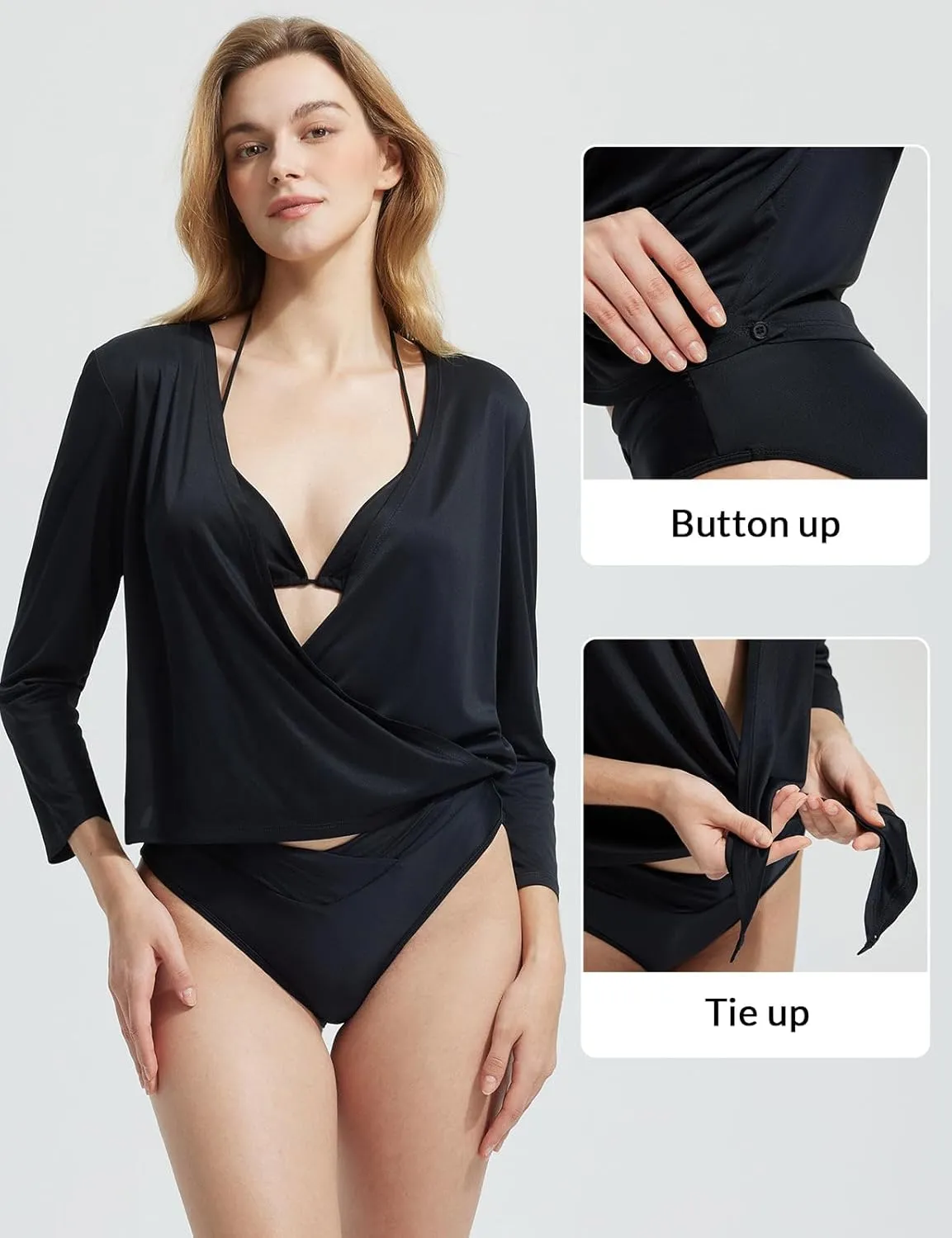 baleaf Women's 2025 UPF 50  Cropped Cover Up Cardigan Tie Front Lightweight Summer Sun Wrap SPF Shirts Beach Outdoor
