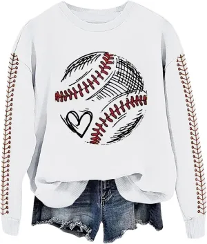 Baseball Mom Sweatshirt for Womens 2025 Graphic Long Sleeve Shirts Softball Crewneck Mama Baseball Jersey Pullover