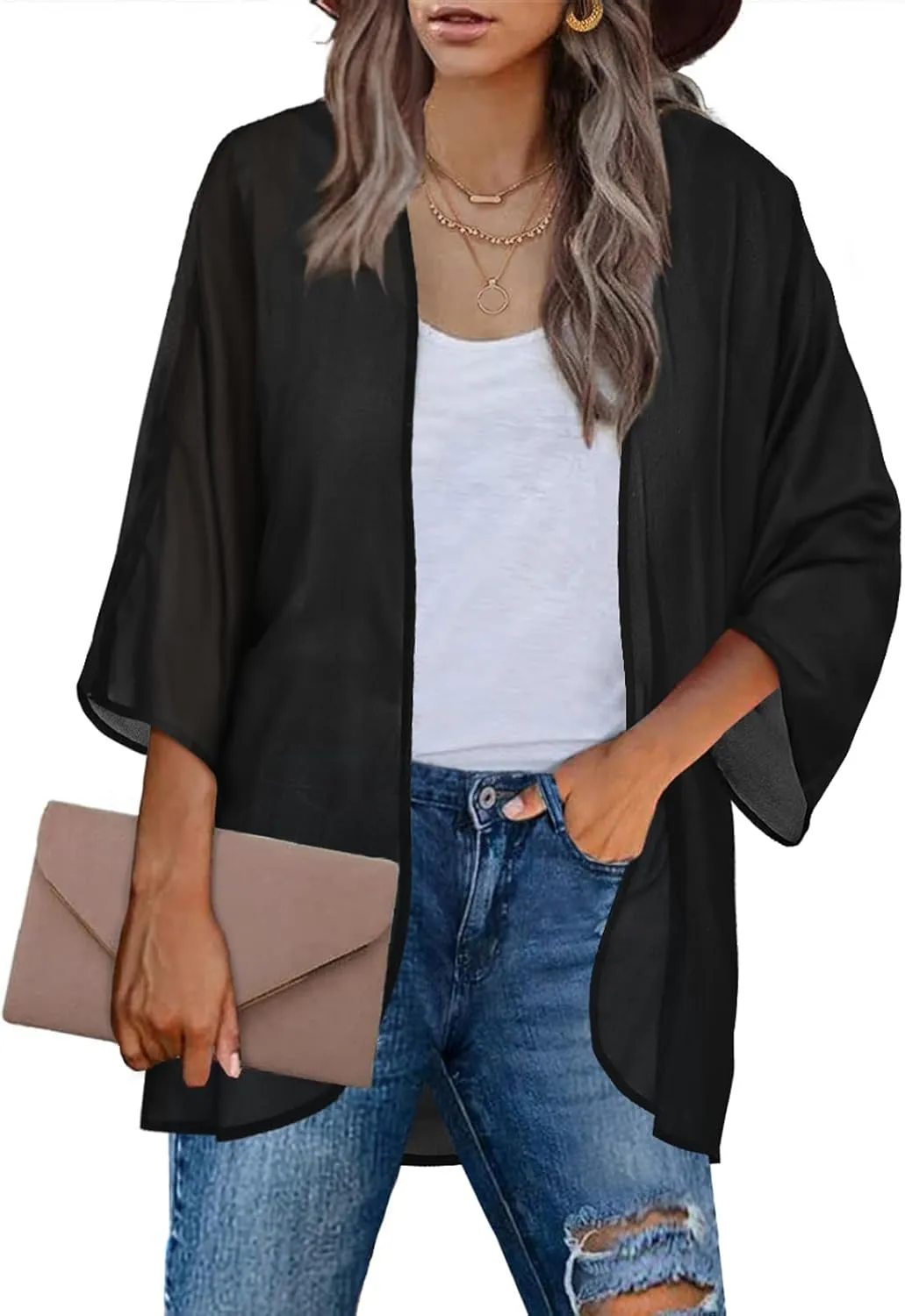 BB&KK Women's Chiffon Kimono Loose Casual Open Front Cover Ups