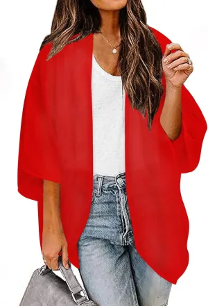BB&KK Women's Chiffon Kimono Loose Casual Open Front Cover Ups