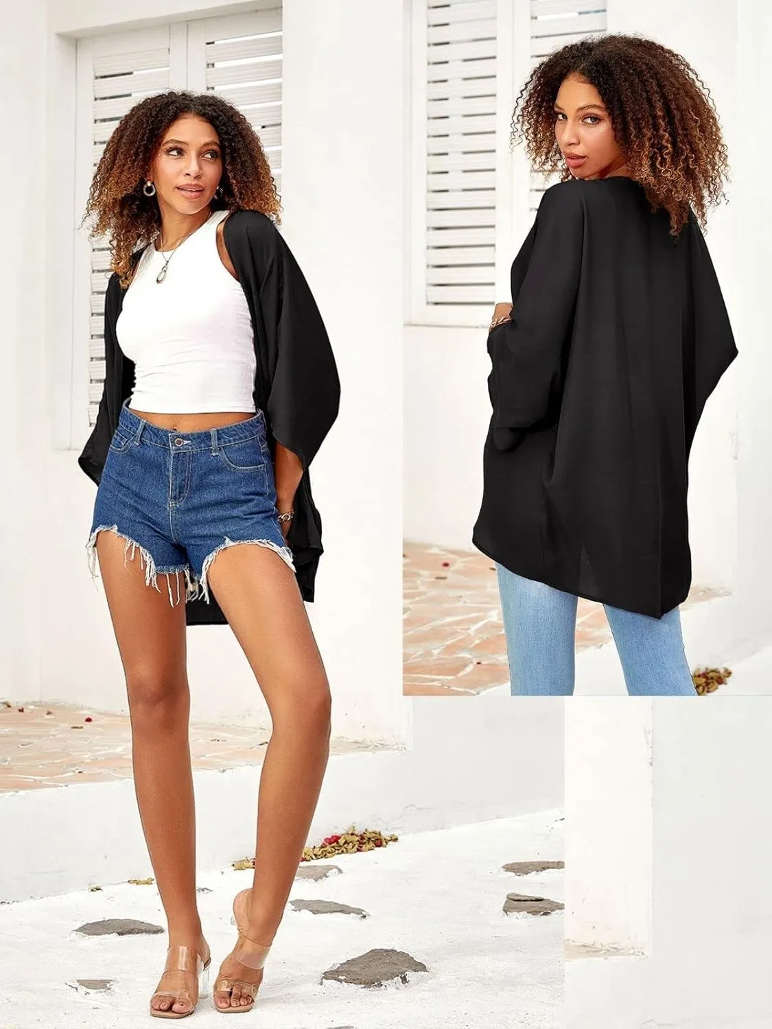 BB&KK Women's Chiffon Kimono Loose Casual Open Front Cover Ups