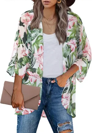 BB&KK Women's Chiffon Kimono Loose Casual Open Front Cover Ups