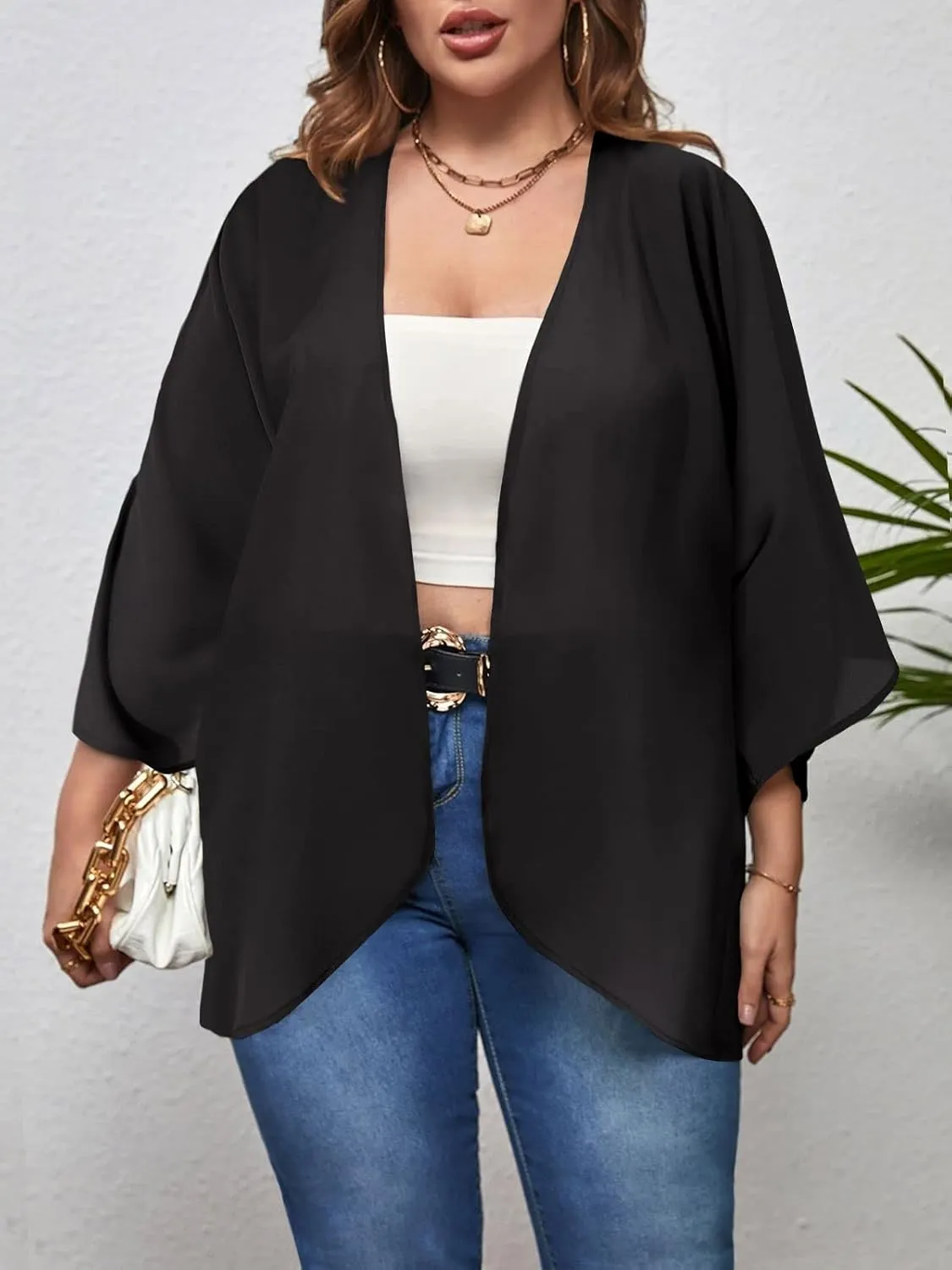 BB&KK Women's Chiffon Kimono Loose Casual Open Front Cover Ups