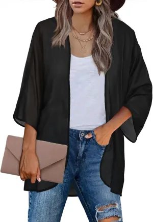 BB&KK Women's Chiffon Kimono Loose Casual Open Front Cover Ups