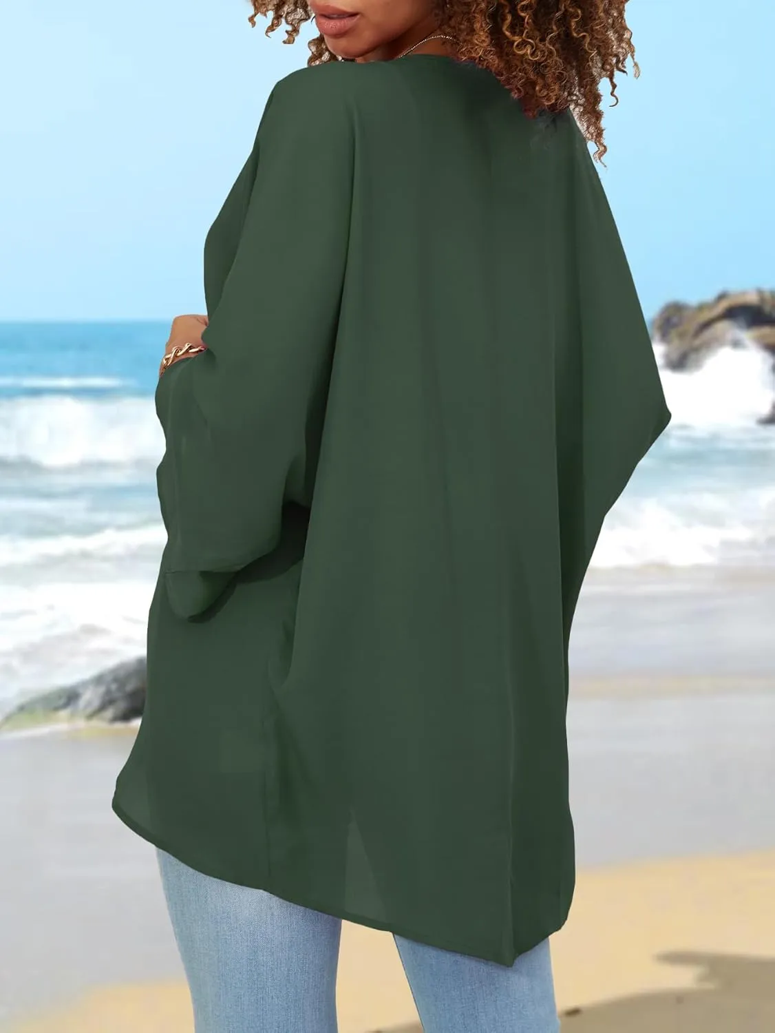 BB&KK Women's Chiffon Kimono Loose Casual Open Front Cover Ups