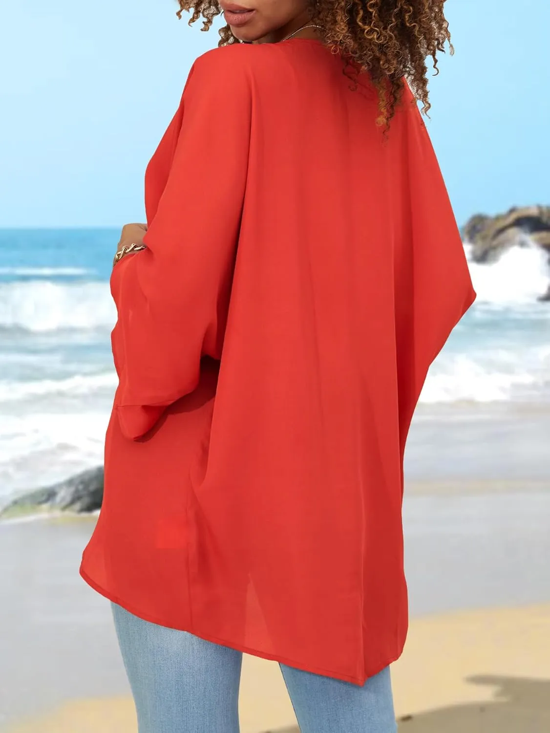 BB&KK Women's Chiffon Kimono Loose Casual Open Front Cover Ups