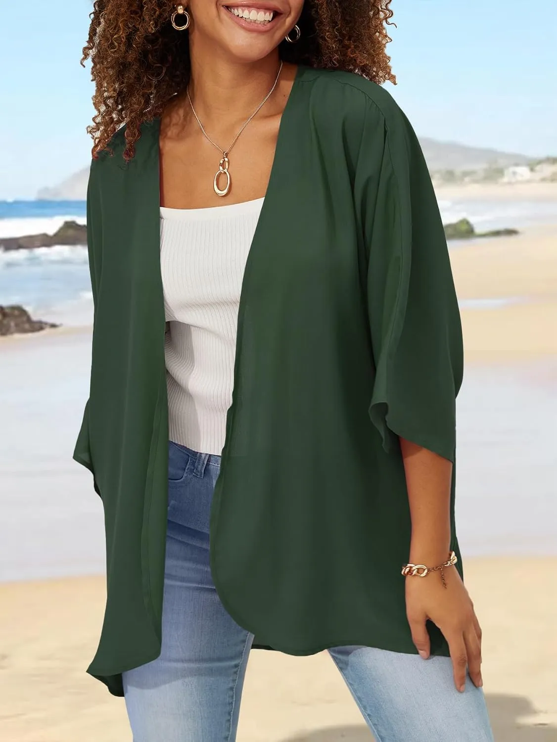 BB&KK Women's Chiffon Kimono Loose Casual Open Front Cover Ups