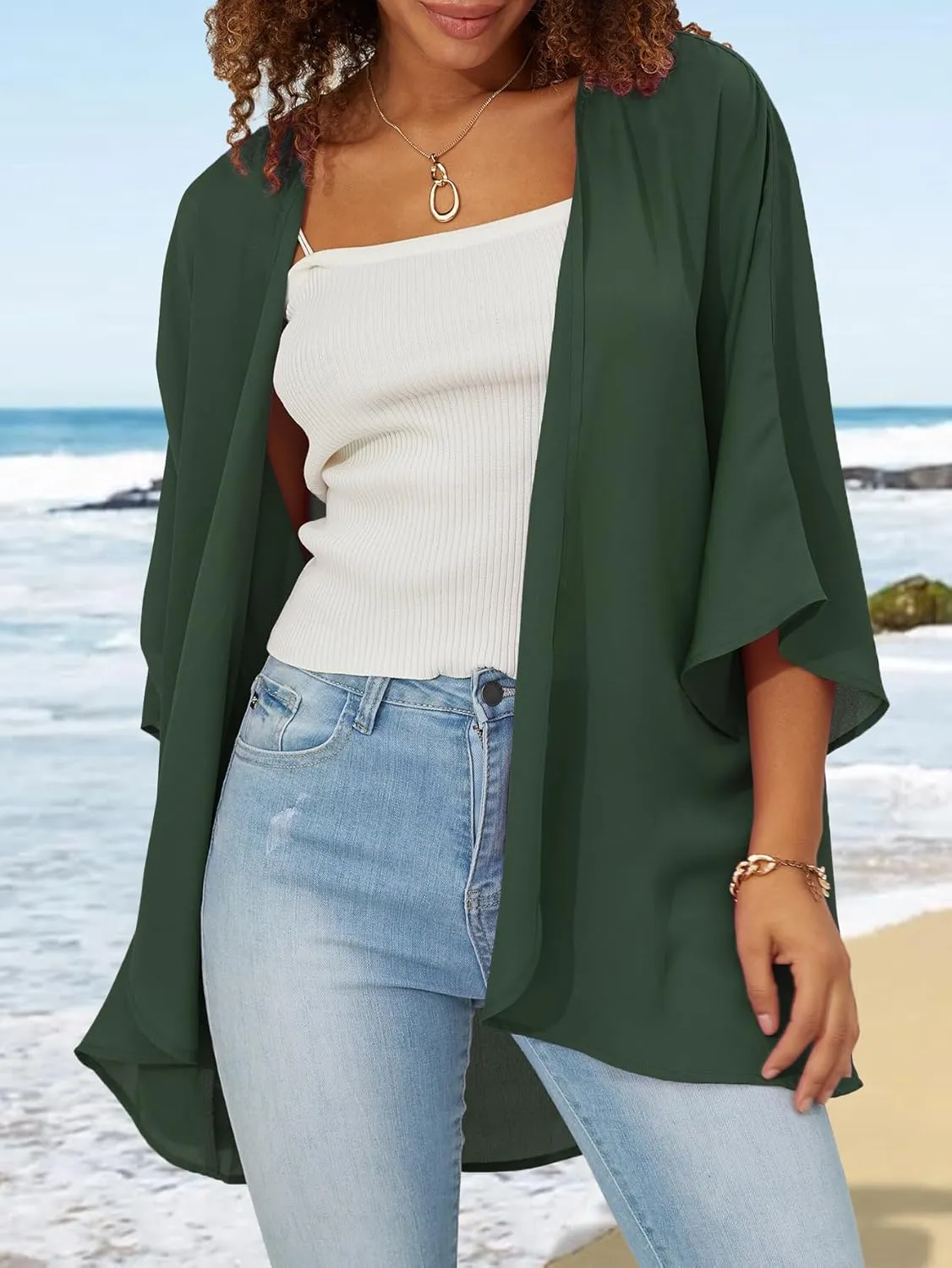 BB&KK Women's Chiffon Kimono Loose Casual Open Front Cover Ups
