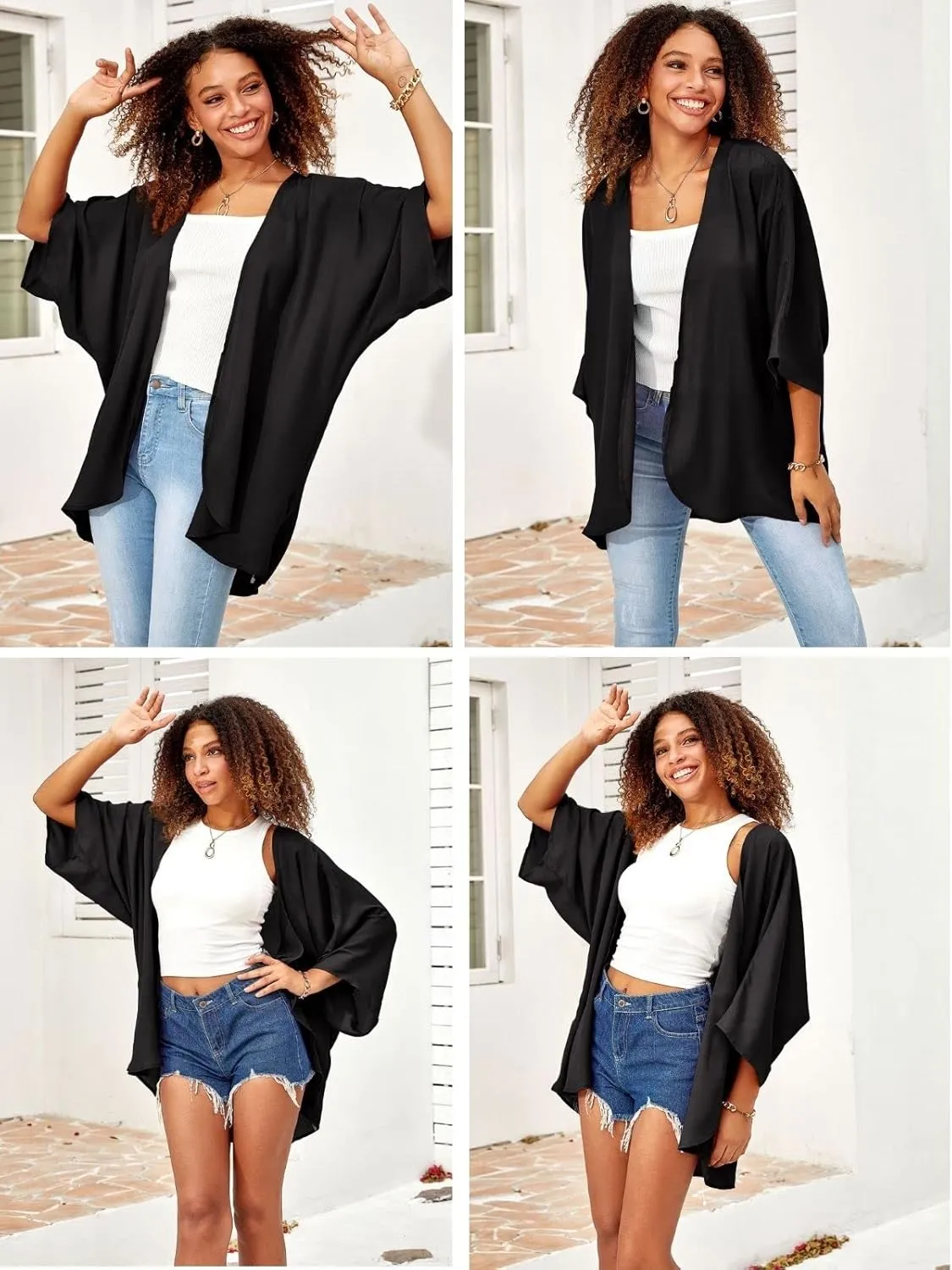 BB&KK Women's Chiffon Kimono Loose Casual Open Front Cover Ups