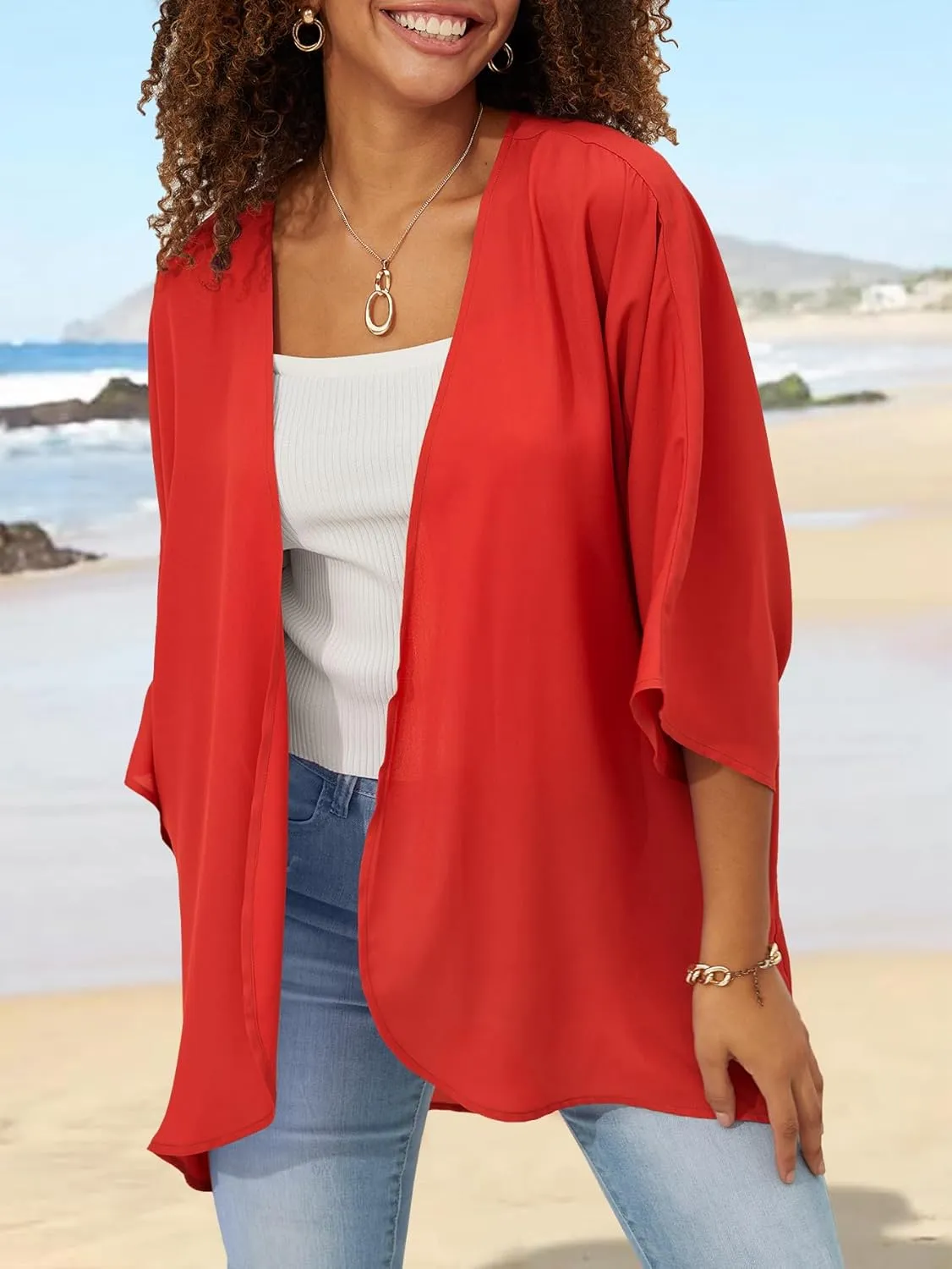 BB&KK Women's Chiffon Kimono Loose Casual Open Front Cover Ups