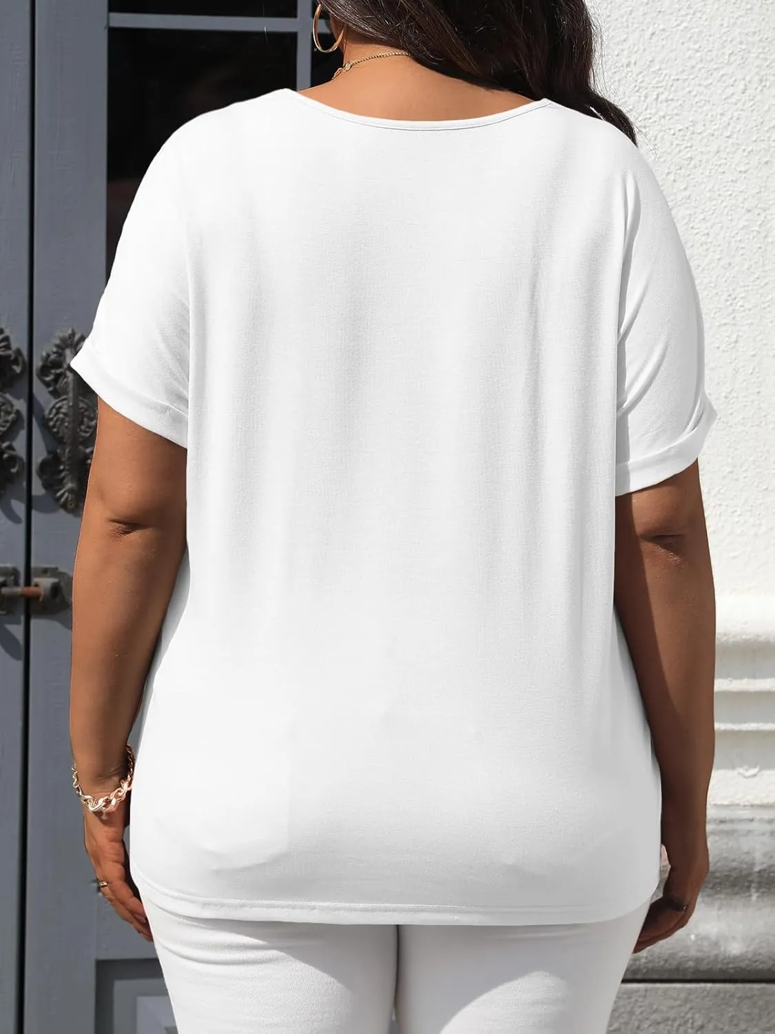 Beautife Womens Plus Size V Neck T Shirts Short Sleeve Summer Dressy Casual Tunic Tops Loose Fit Tees Blouse