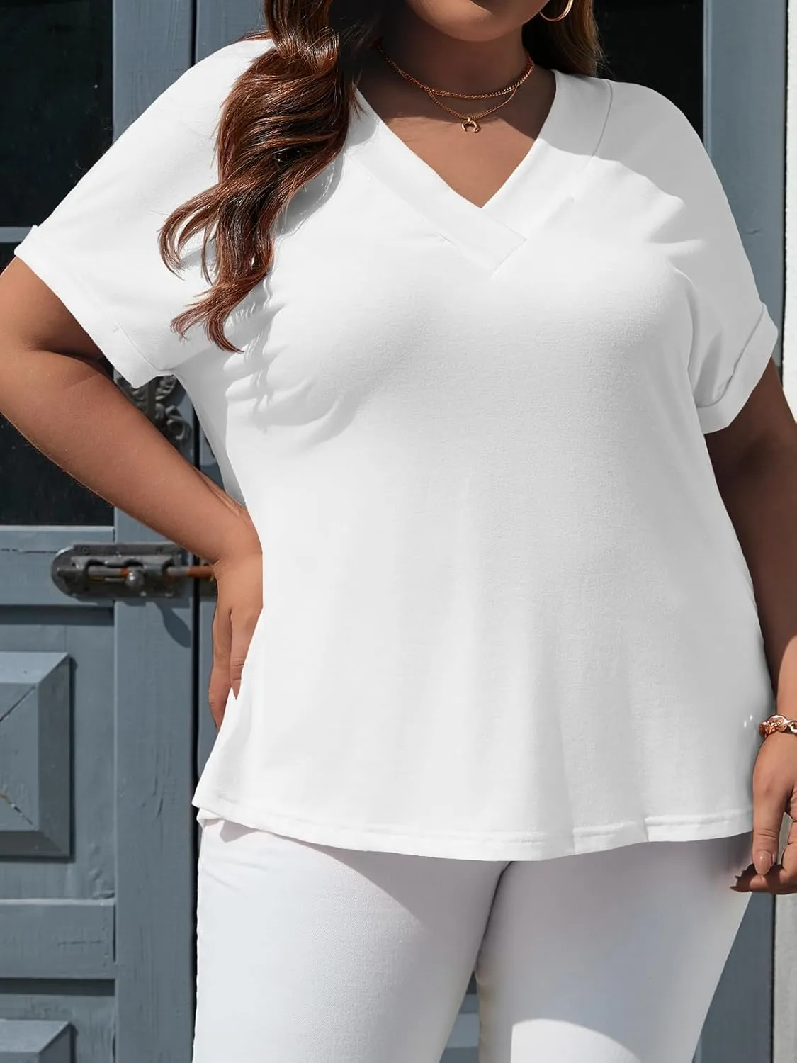 Beautife Womens Plus Size V Neck T Shirts Short Sleeve Summer Dressy Casual Tunic Tops Loose Fit Tees Blouse