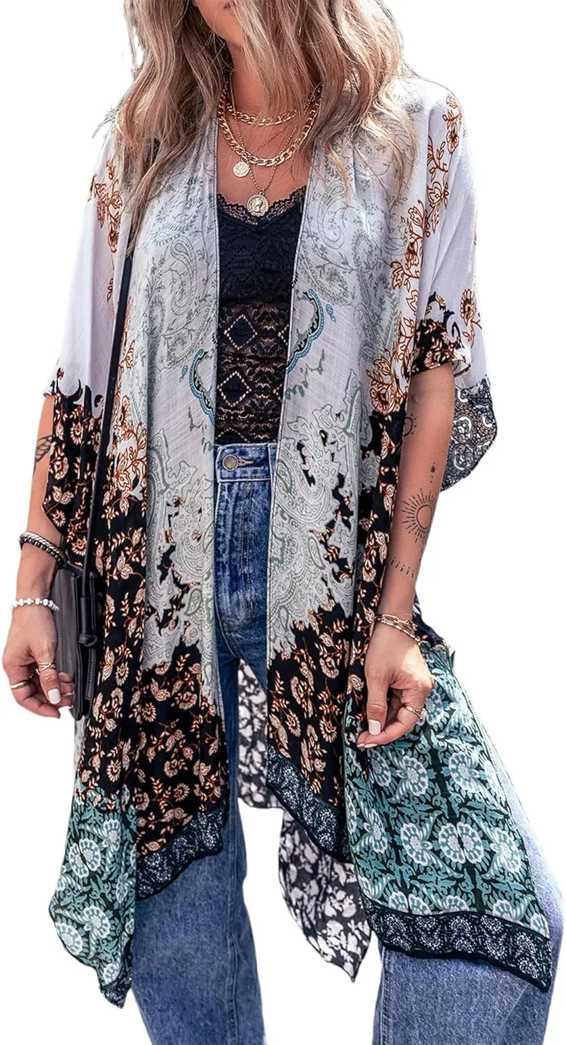 Beautiful Nomad Women's Kimono Swimsuit Coverups Beach Floral Casual Cardigan Bathing Suit Cover Up for Summer Swimwear