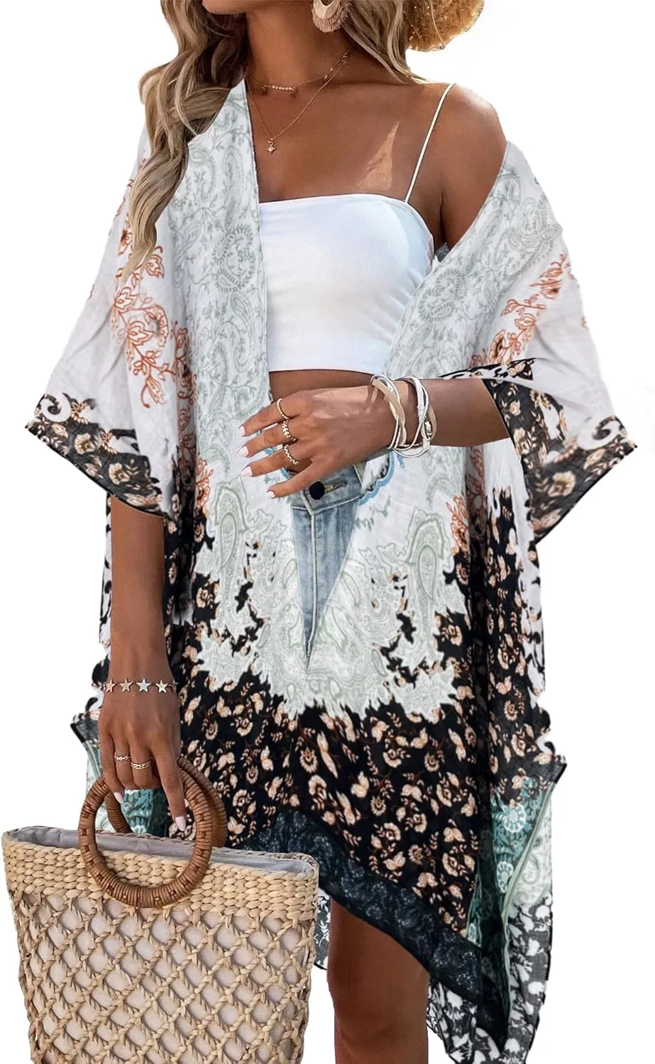 Beautiful Nomad Women's Kimono Swimsuit Coverups Beach Floral Casual Cardigan Bathing Suit Cover Up for Summer Swimwear