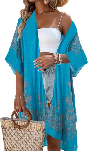 Beautiful Nomad Women's Kimono Swimsuit Coverups Beach Floral Casual Cardigan Bathing Suit Cover Up for Summer Swimwear