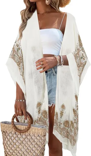 Beautiful Nomad Women's Kimono Swimsuit Coverups Beach Floral Casual Cardigan Bathing Suit Cover Up for Summer Swimwear