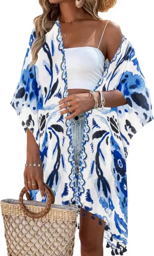 Beautiful Nomad Women's Kimono Swimsuit Coverups Beach Floral Casual Cardigan Bathing Suit Cover Up for Summer Swimwear