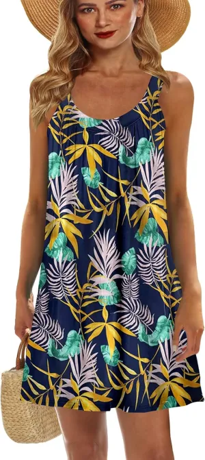 Bluetime Women's Bathing Suit Cover Up Sleeveless Halter Floral Beach Swimsuit Coverup Dress
