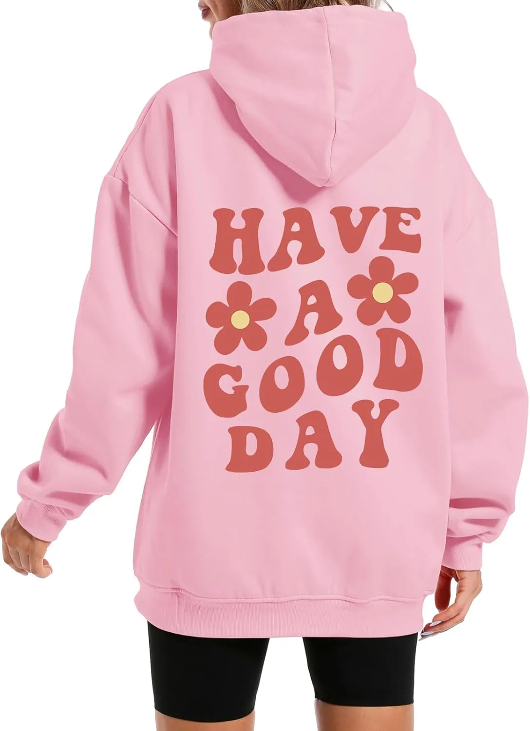 Bobeutou Women Oversized Letter Graphic Print Aesthetic Hoodies Preppy Hooded Sweatshirt Trendy Fleece Hoodie Pullover Top