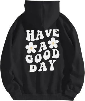 Bobeutou Women Oversized Letter Graphic Print Aesthetic Hoodies Preppy Hooded Sweatshirt Trendy Fleece Hoodie Pullover Top