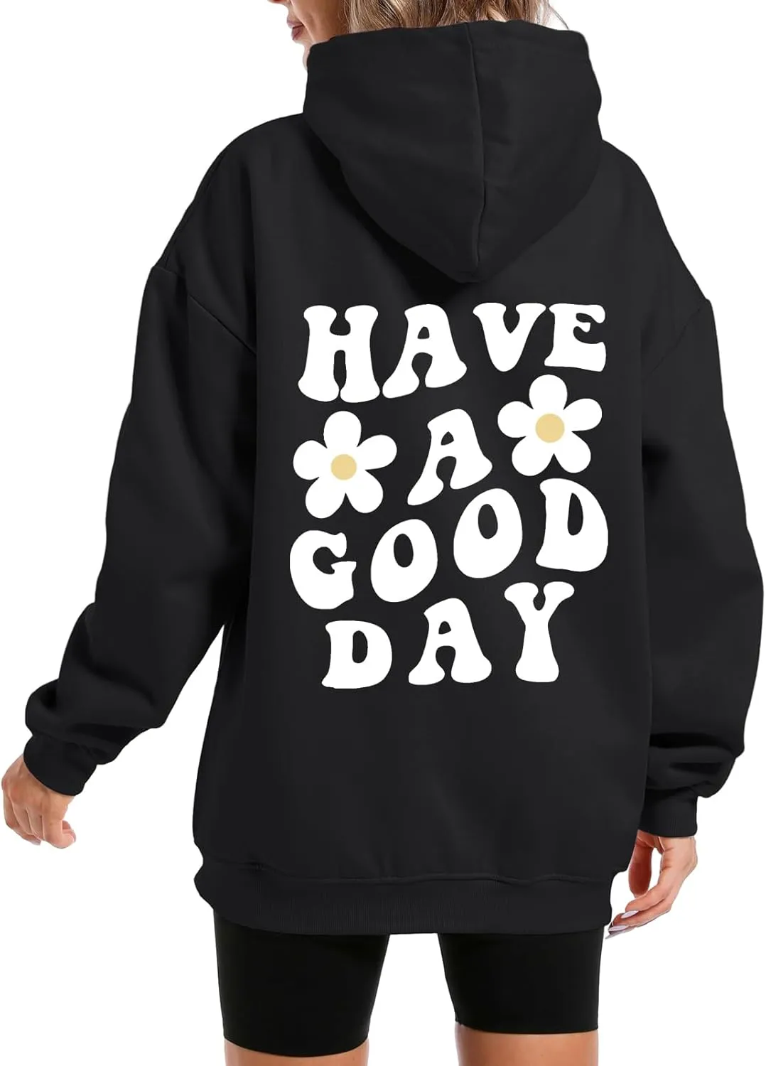 Bobeutou Women Oversized Letter Graphic Print Aesthetic Hoodies Preppy Hooded Sweatshirt Trendy Fleece Hoodie Pullover Top