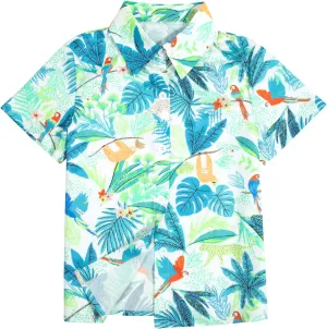 Boys Hawaiian Shirt Short Sleeve Boys Button Down Shirt Beach Casual Summer Print Top T-Shirt for Kids 5-14 Years