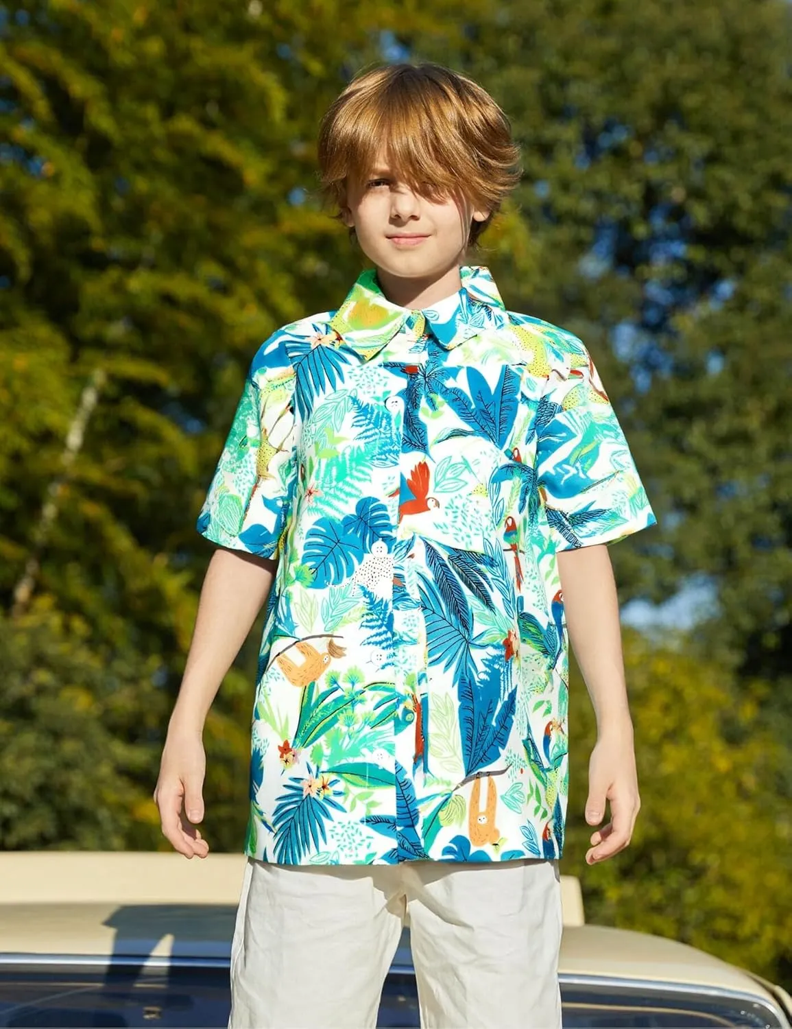 Boys Hawaiian Shirt Short Sleeve Boys Button Down Shirt Beach Casual Summer Print Top T-Shirt for Kids 5-14 Years