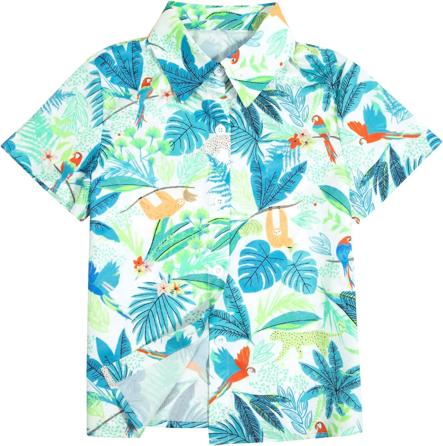 Boys Hawaiian Shirt Short Sleeve Boys Button Down Shirt Beach Casual Summer Print Top T-Shirt for Kids 5-14 Years