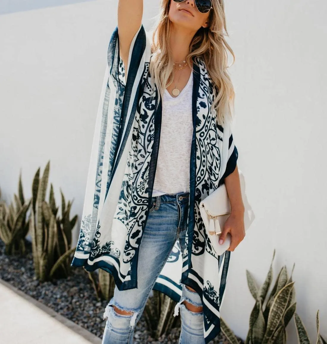 Breezy Lane Women's Kimono Cardigan Summer Swimsuit Coverups Beach Cover Up with Floral Print for Vacation