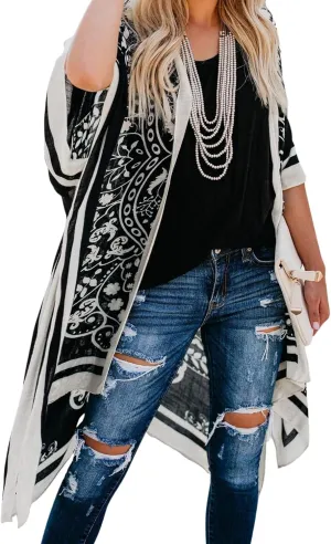 Breezy Lane Women's Kimono Cardigan Summer Swimsuit Coverups Beach Cover Up with Floral Print for Vacation