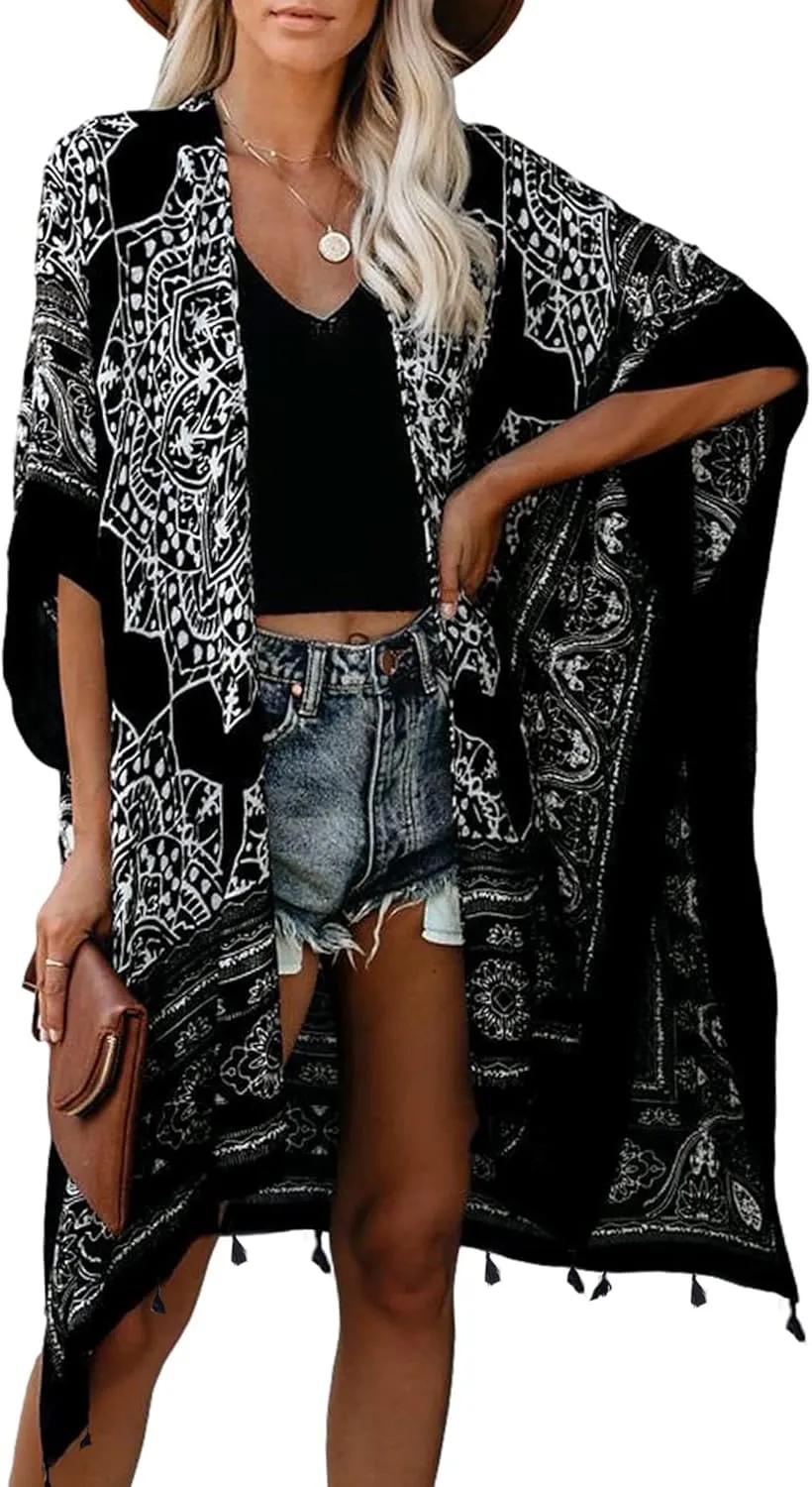 Breezy Lane Women's Kimono Cardigan Summer Swimsuit Coverups Beach Cover Up with Floral Print for Vacation