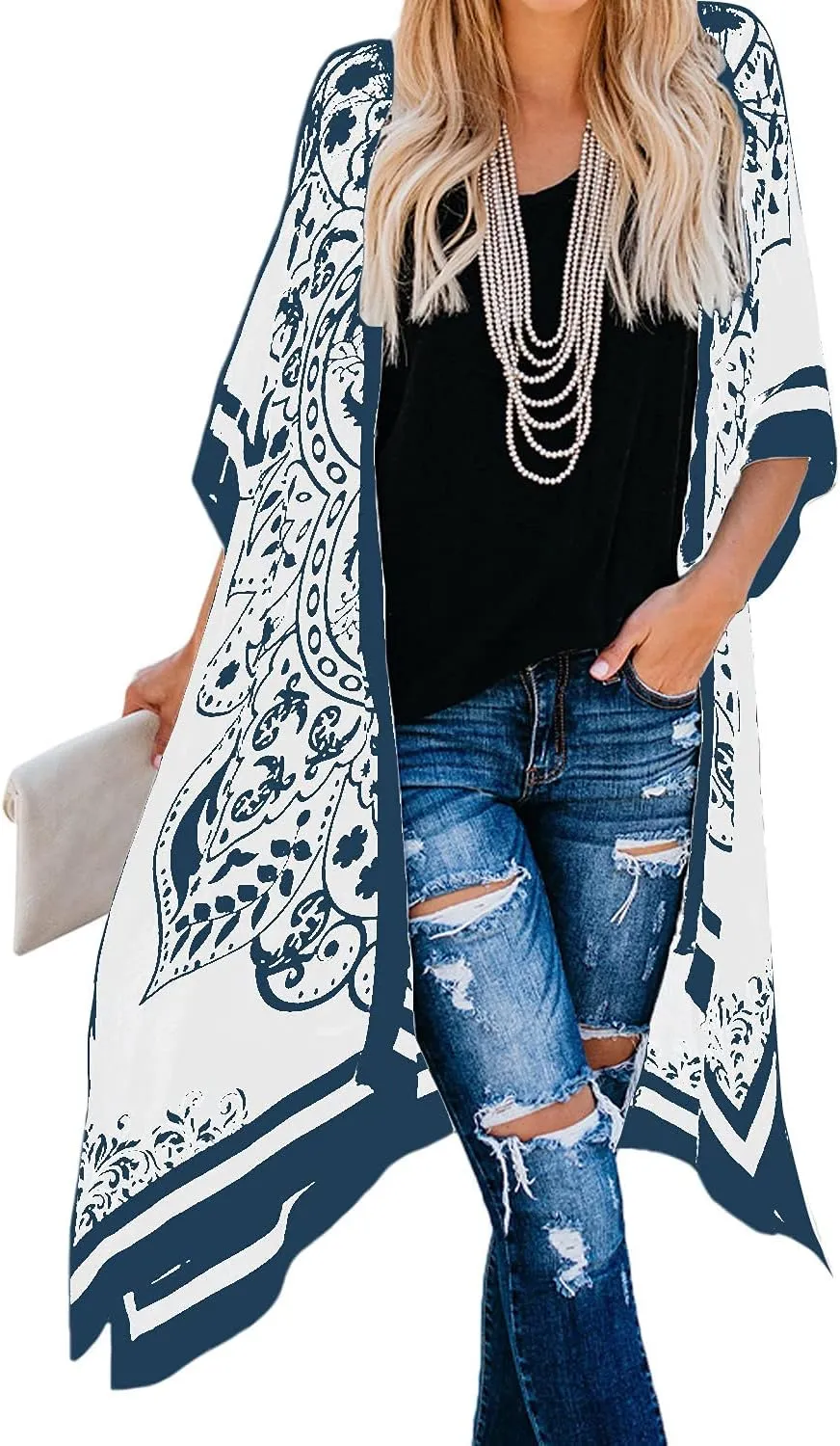 Breezy Lane Women's Kimono Cardigan Summer Swimsuit Coverups Beach Cover Up with Floral Print for Vacation