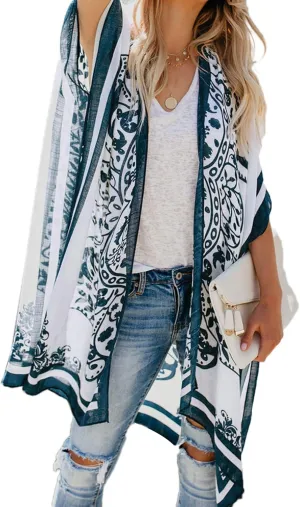 Breezy Lane Women's Kimono Cardigan Summer Swimsuit Coverups Beach Cover Up with Floral Print for Vacation