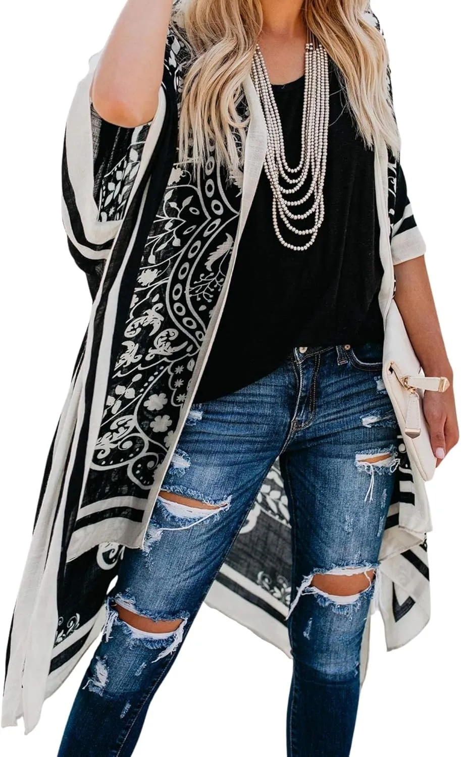 Breezy Lane Women's Kimono Cardigan Summer Swimsuit Coverups Beach Cover Up with Floral Print for Vacation